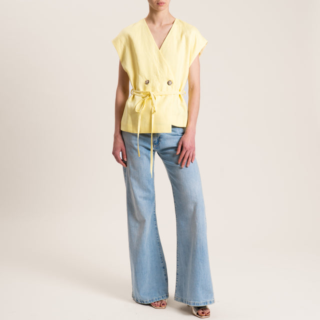 Vicolo-Gilet doppiopetto in lino - mimosa