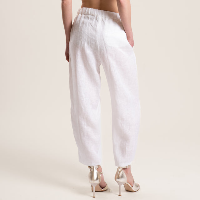 Vicolo-Pantalone in lino elastico dietro - latte