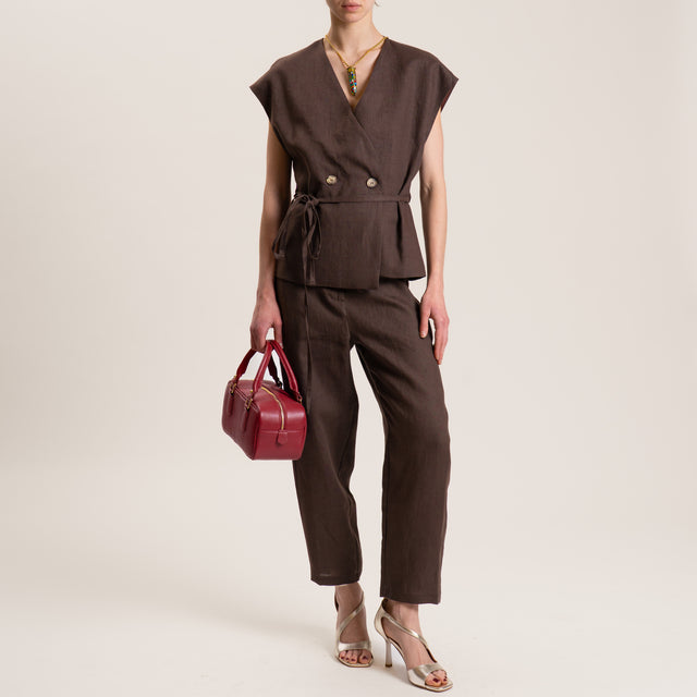 Vicolo-Pantalone in lino elastico dietro - moro
