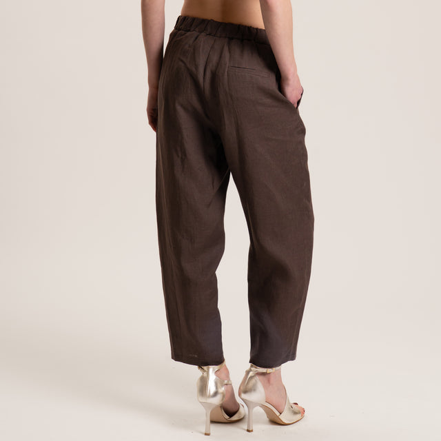 Vicolo-Pantalone in lino elastico dietro - moro