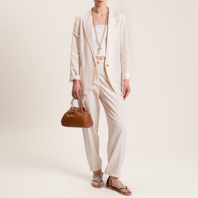 Vicolo-Pantalone misto lino elastico dietro - burro