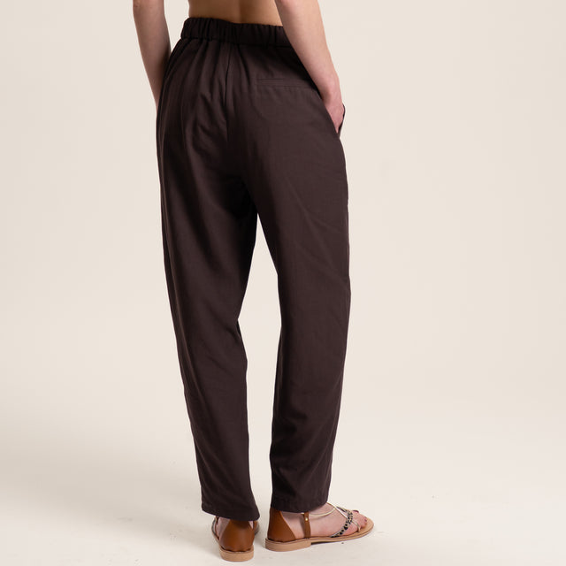 Vicolo-Pantalone misto lino elastico dietro - moro