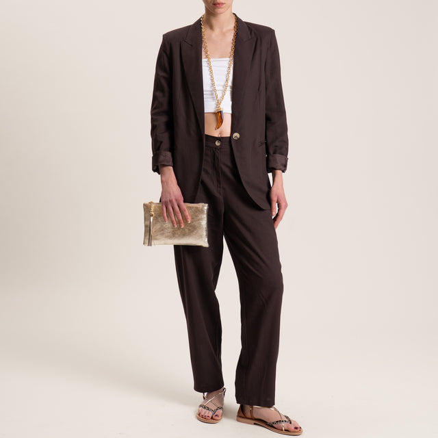 Vicolo-Pantalone misto lino elastico dietro - moro