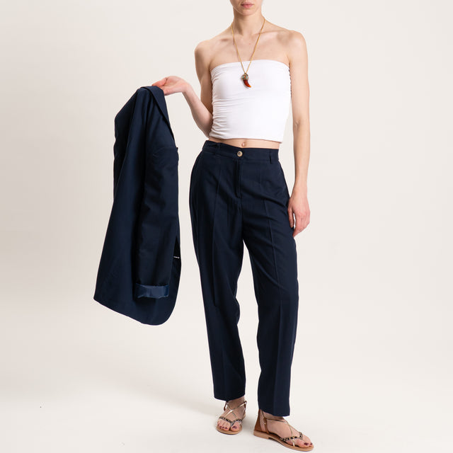 Vicolo-Pantalone misto lino elastico dietro - blu