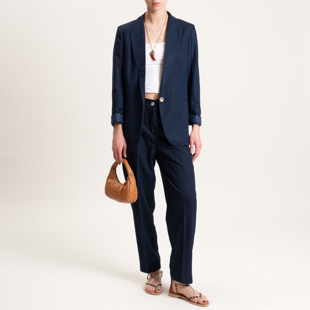 Vicolo-Pantalone misto lino elastico dietro - blu