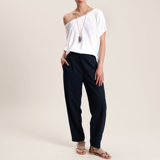 Vicolo-Pantalone misto lino elastico dietro - blu