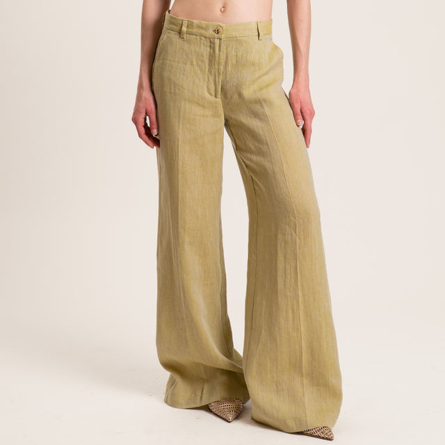 Vicolo-Pantalone in lino wide leg - salvia
