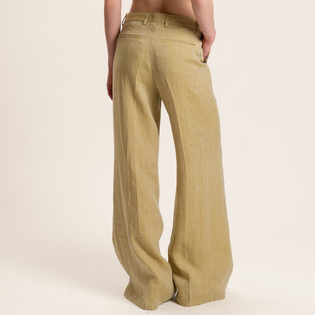 Vicolo-Pantalone in lino wide leg - salvia