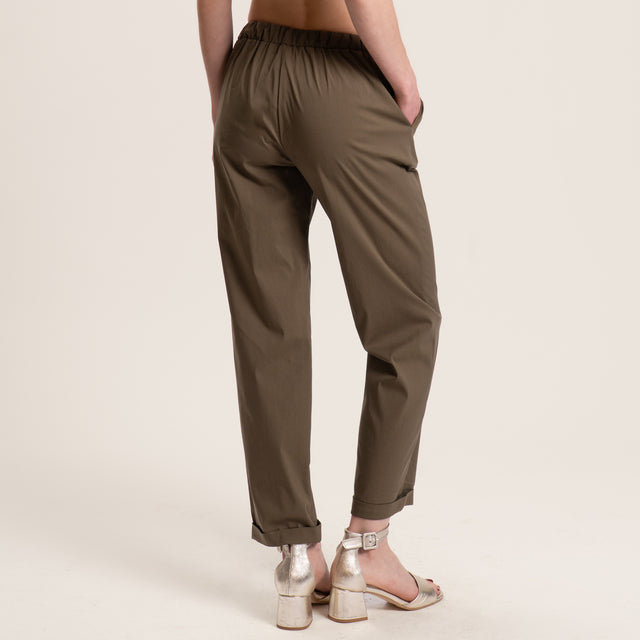 Vicolo-Pantalone popeline elastico in vita - militare