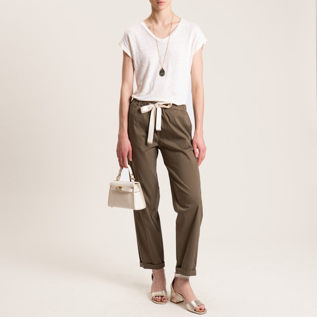 Vicolo-Pantalone popeline elastico in vita - militare