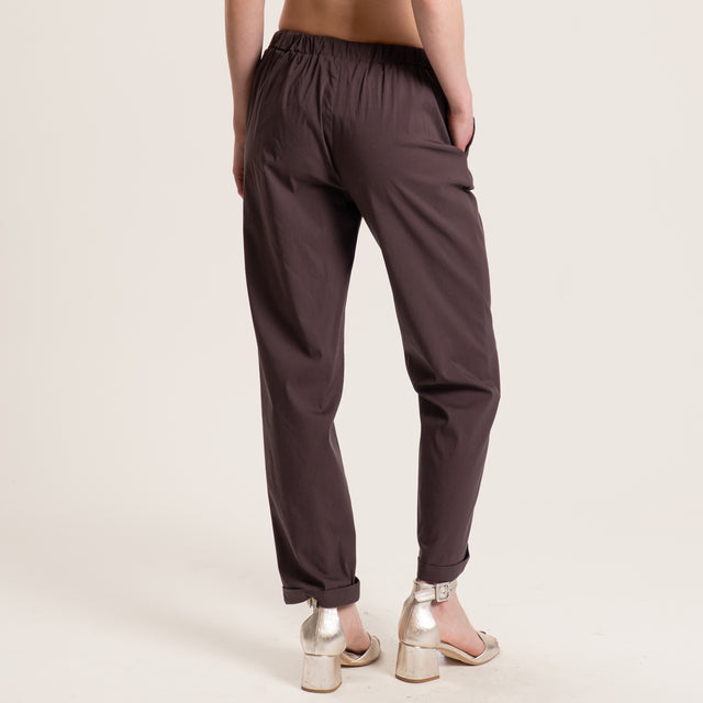 Vicolo-Pantalone popeline elastico in vita - moro