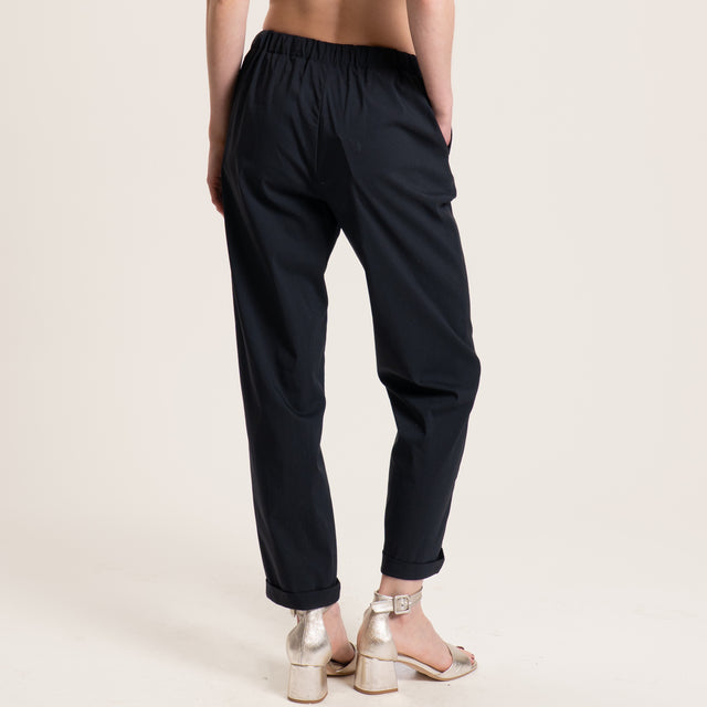 Vicolo-Pantalone popeline elastico in vita - nero