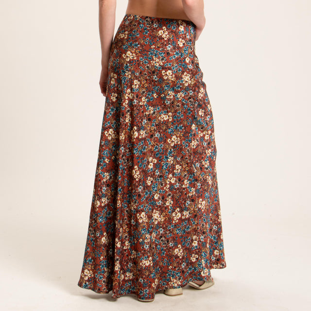 Vicolo-Gonna satin fantasia fiori elastico in vita - coccio/ottanio/sand