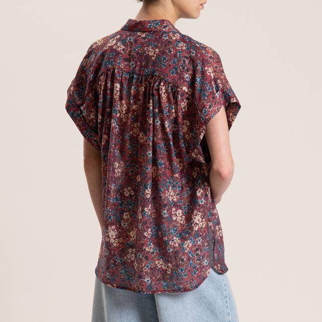 Vicolo-Camicia mussola fantasia fiori - coccio/ottanio/sand