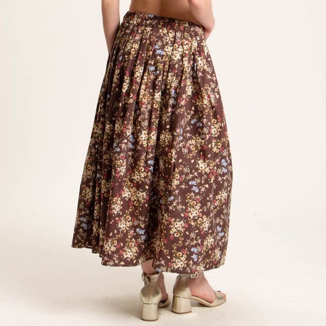 Vicolo-Gonna fantasia fiori elastico in vita - moro/cherry/sand