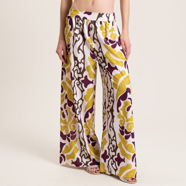 Vicolo-Pantalone fantasia elastico dietro - burro/olio/aubergine