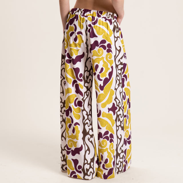 Vicolo-Pantalone fantasia elastico dietro - burro/olio/aubergine