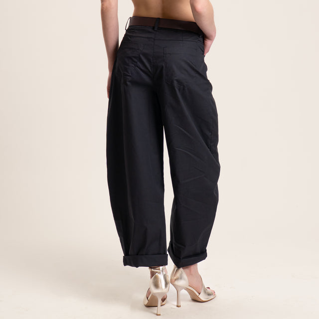 Vicolo-Pantalone barrel in popeline - nero