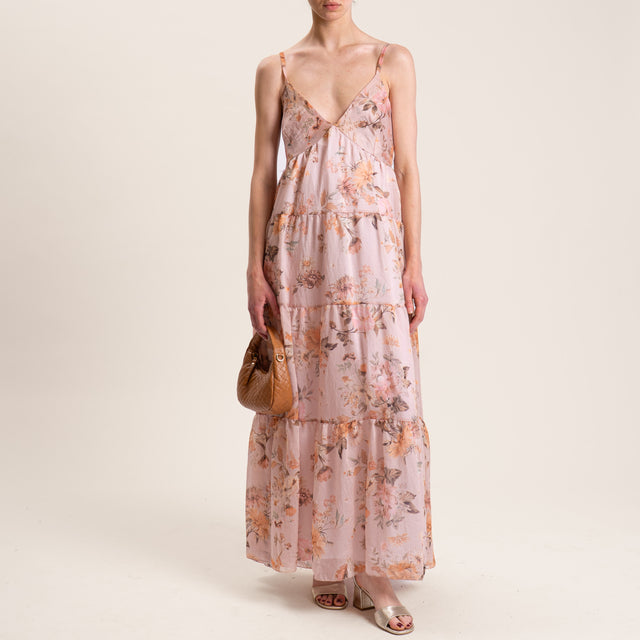 Vicolo-Abito mussola lyocell con balze fantasia - cipria/peach