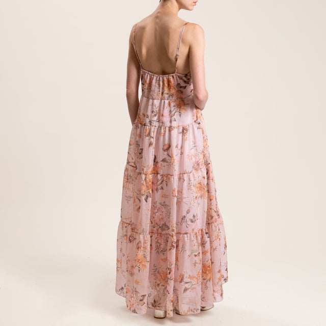Vicolo-Abito mussola lyocell con balze fantasia - cipria/peach
