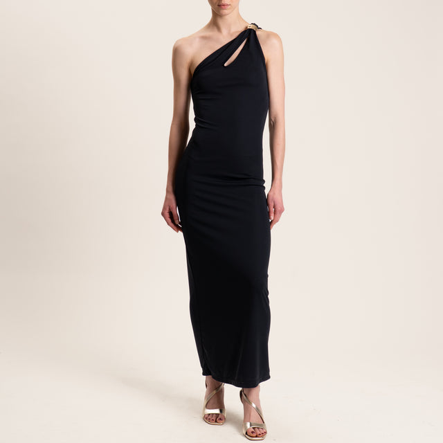 Vicolo-Abito monospalla tessuto fluido con accessorio - Nero