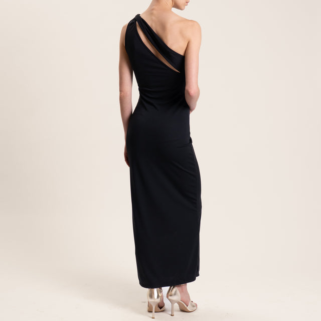 Vicolo-Abito monospalla tessuto fluido con accessorio - Nero