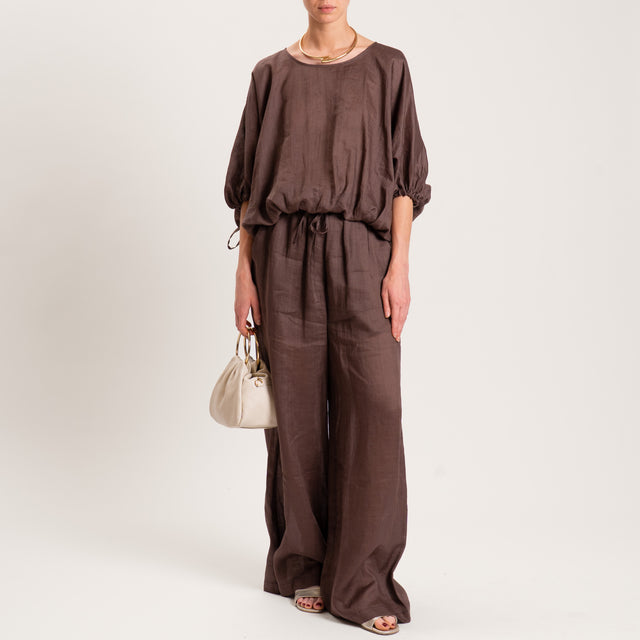 Vicolo-Blusa RAMIE FIBRA NATURALE - cioccolato