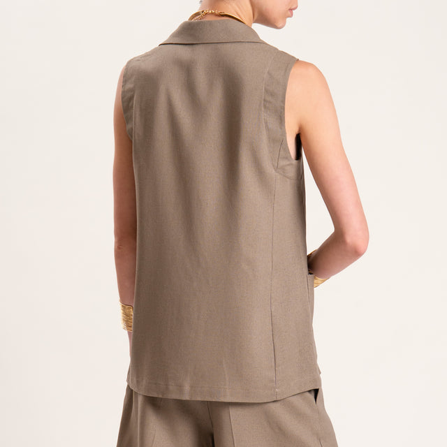 Vicolo-Completo misto lino gilet e bermuda - kaki