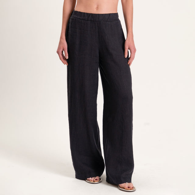 Vicolo-Completo misto lino top e pantalone - nero