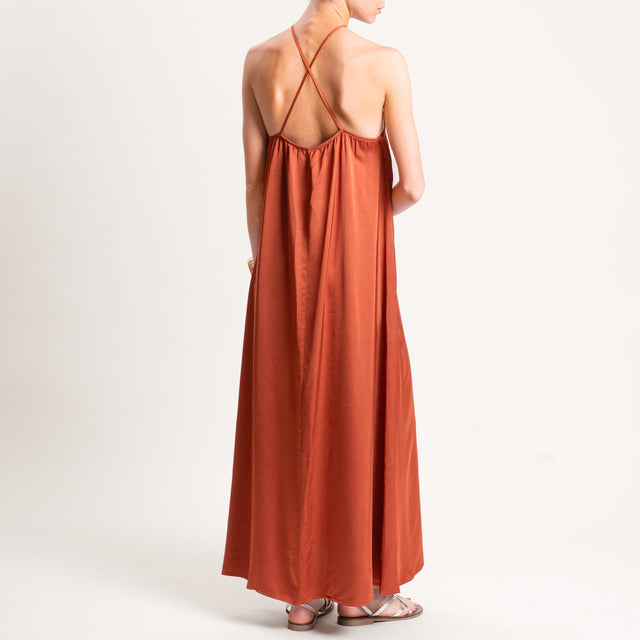 Vicolo-Abito satin incrociato elastico dietro - rust
