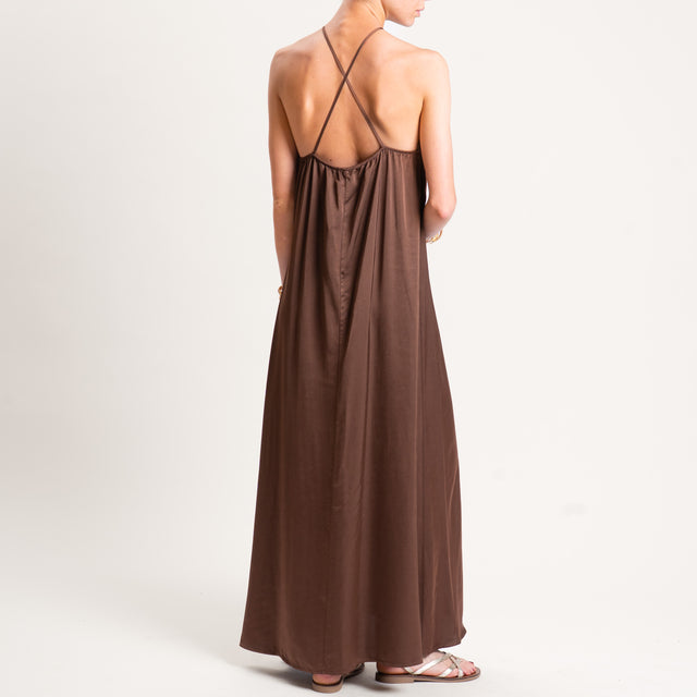 Vicolo-Abito satin incrociato elastico dietro - moro
