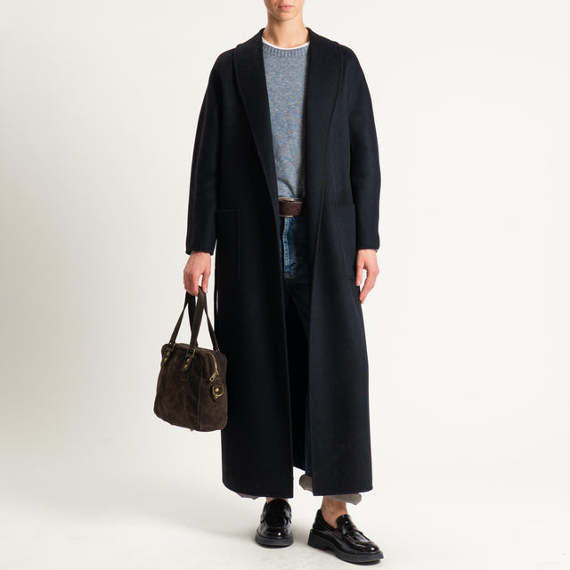 Vicolo-Cappotto hand made misto lana con cintura - nero