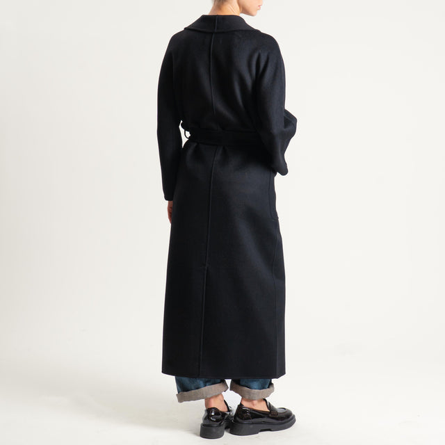 Vicolo-Cappotto hand made misto lana con cintura - nero