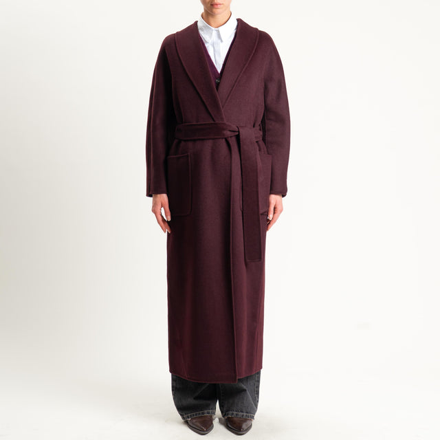 Vicolo-Cappotto hand made misto lana con cintura - vino