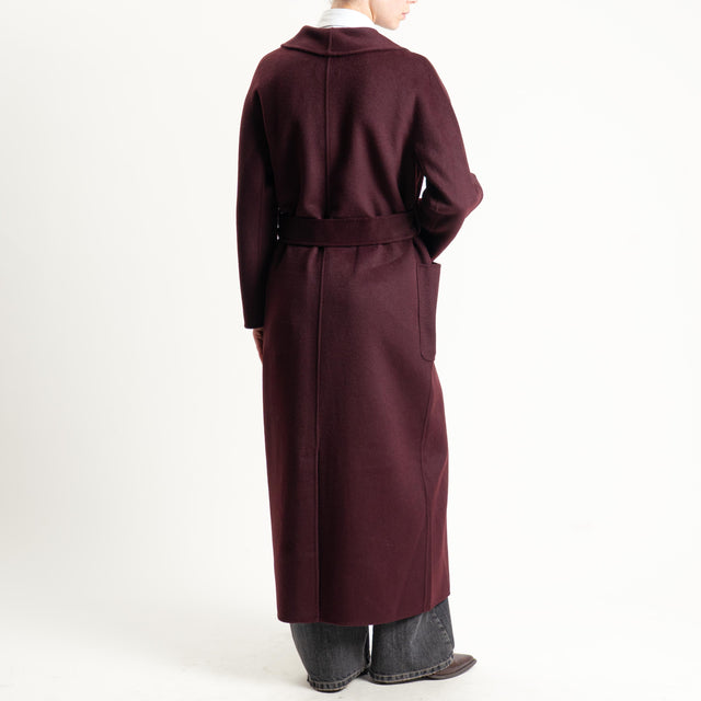 Vicolo-Cappotto hand made misto lana con cintura - vino
