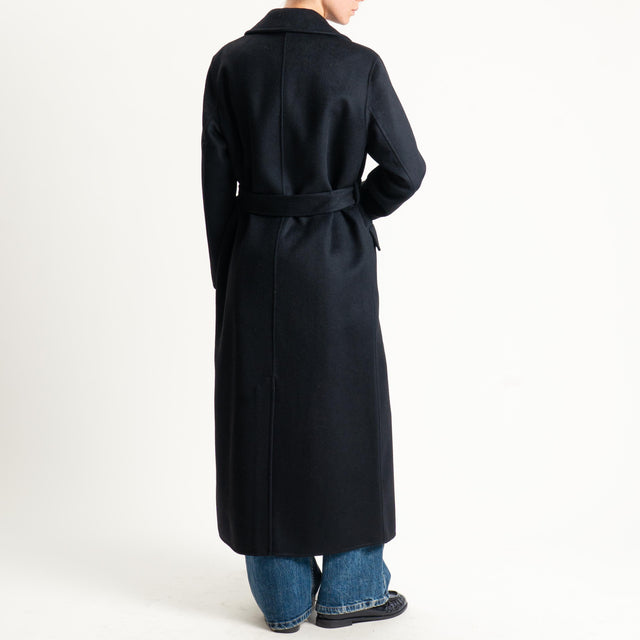 Vicolo-Cappotto hand made misto lana con cintura - nero