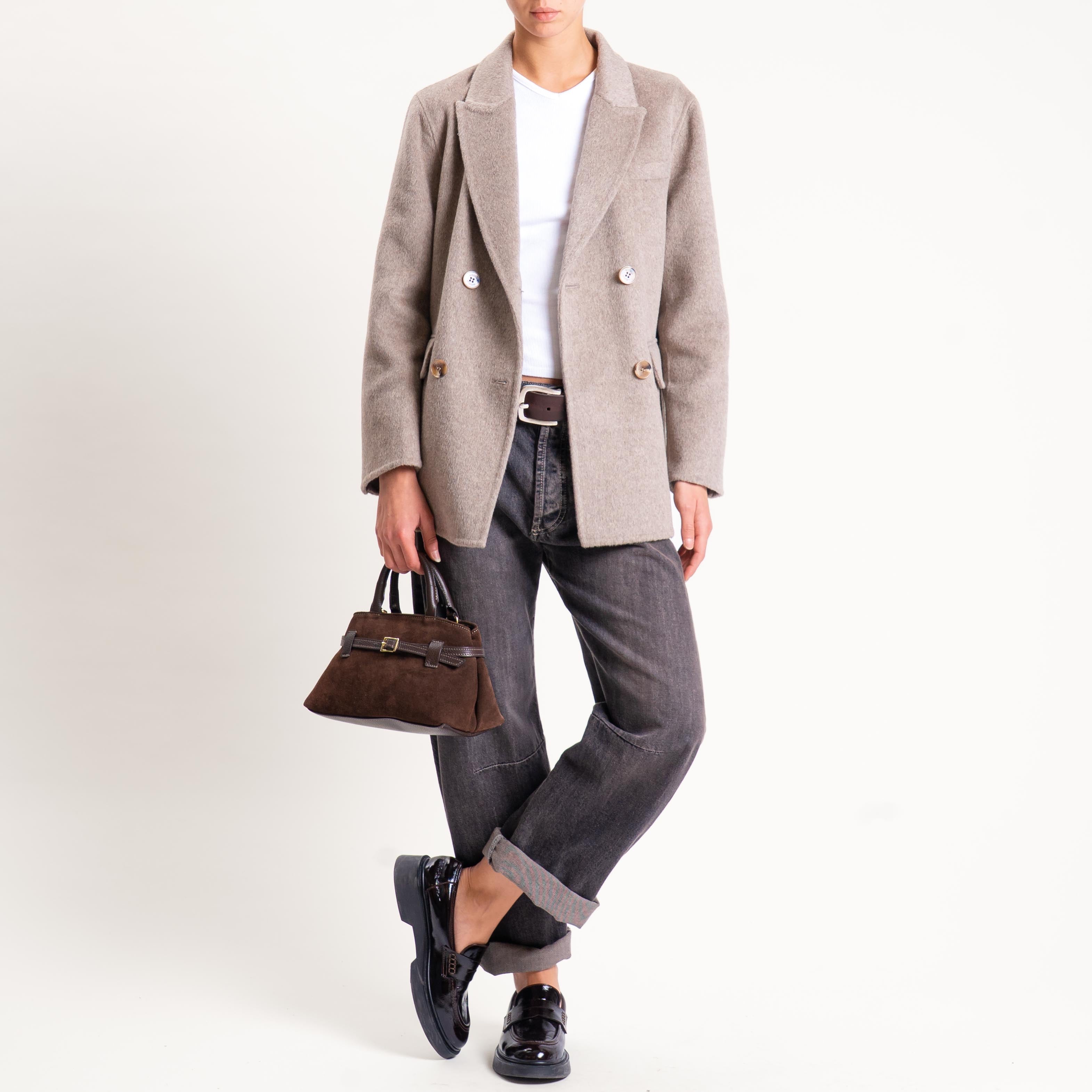 Vicolo-Giacca hand made doppiopetto misto lana taupe – White