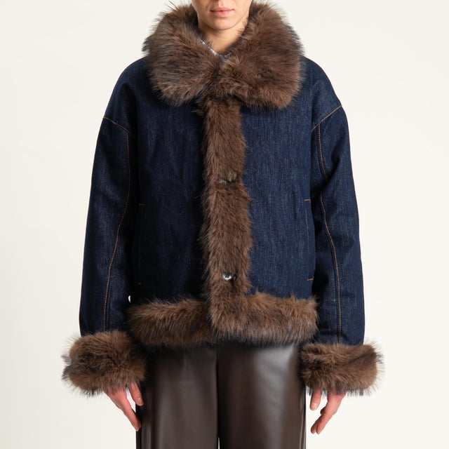 Vicolo- Giacca doubleface ecopelliccia - denim/moro