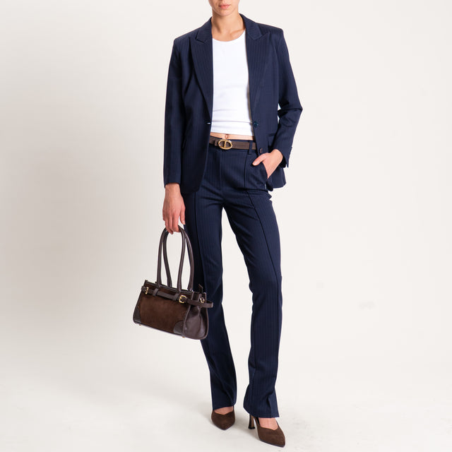 Vicolo-Pantalone gessato punto milano con pinces - blu