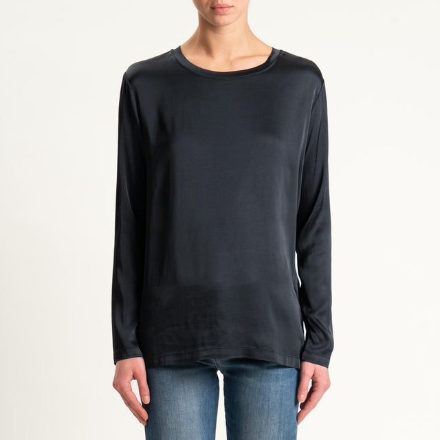 Vicolo-Blusa manica lunga raso elasticizzato - nero