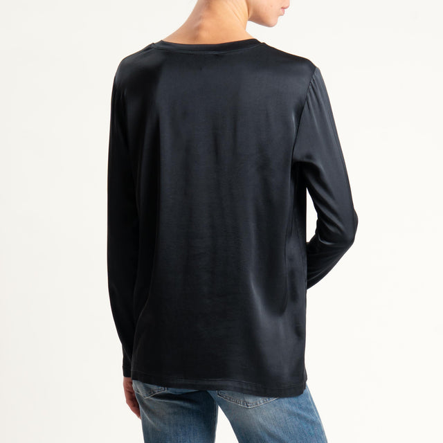Vicolo-Blusa manica lunga raso elasticizzato - nero