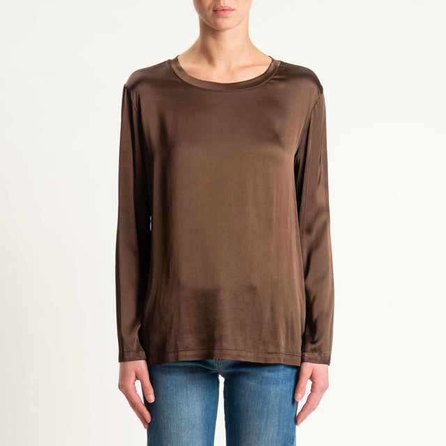 Vicolo-Blusa manica lunga raso elasticizzato - cioccolato
