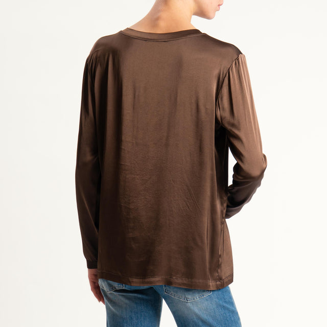 Vicolo-Blusa manica lunga raso elasticizzato - cioccolato