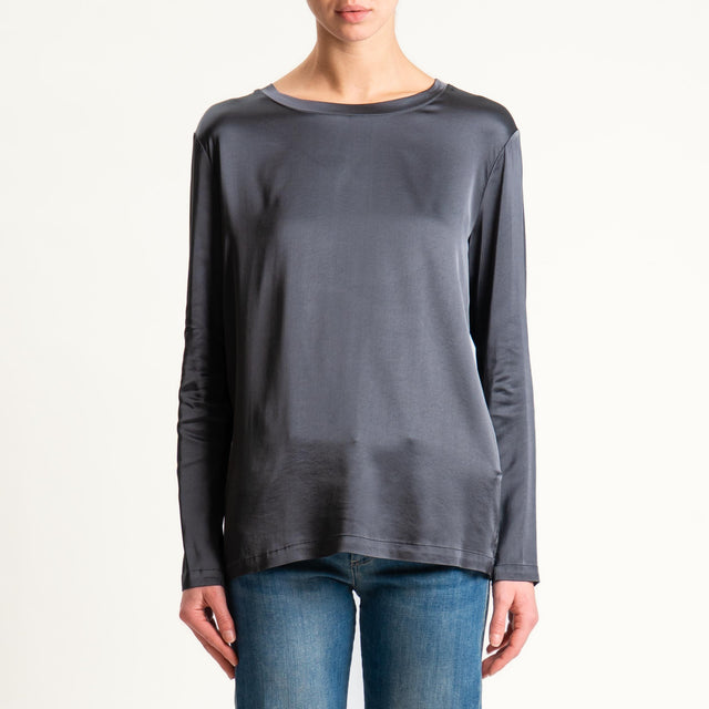 Vicolo-Blusa manica lunga raso elasticizzato - piombo