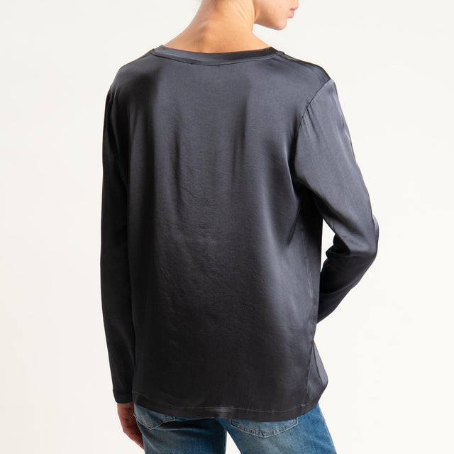 Vicolo-Blusa manica lunga raso elasticizzato - piombo