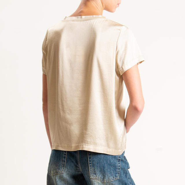 Vicolo-Blusa satin elasticizzata mezza manica - sand