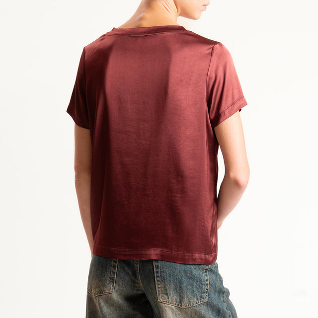 Vicolo-Blusa satin elasticizzata mezza manica - vino
