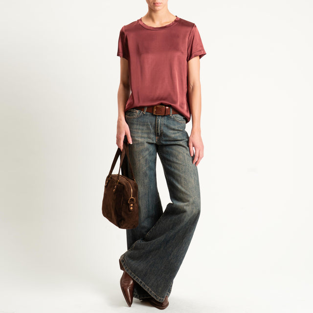 Vicolo-Blusa satin elasticizzata mezza manica - vino