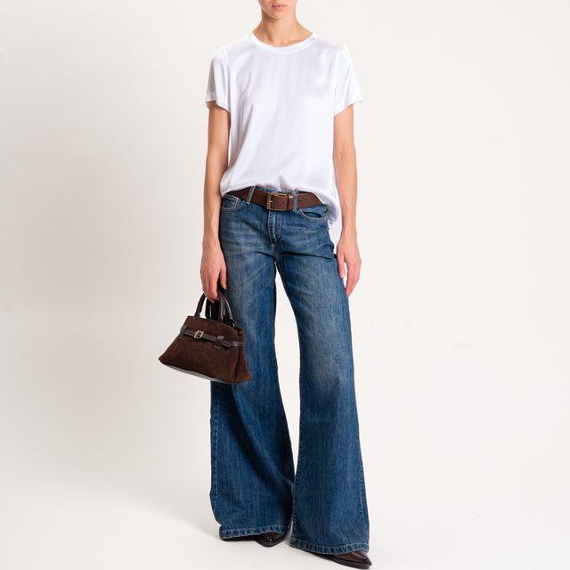 Vicolo-Blusa satin elasticizzata mezza manica - bianco
