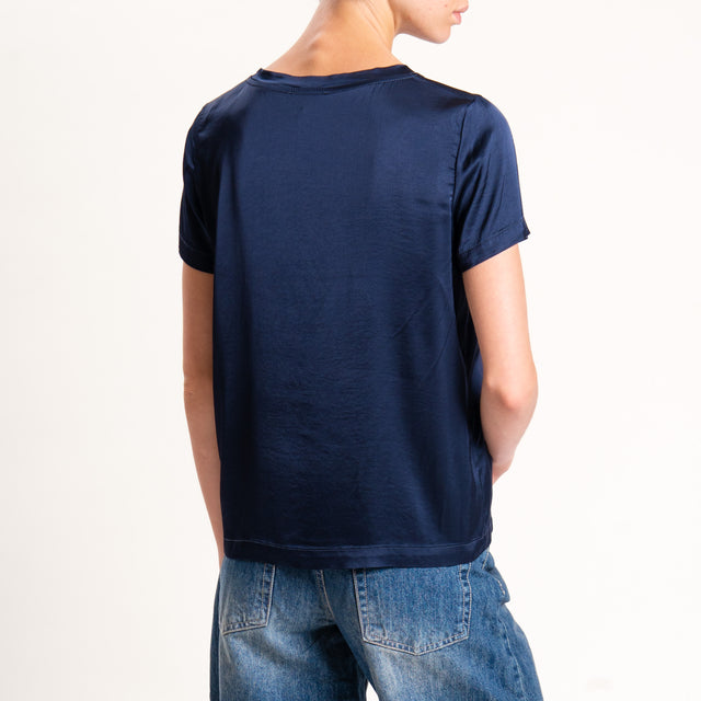 Vicolo-Blusa satin elasticizzata mezza manica - blu